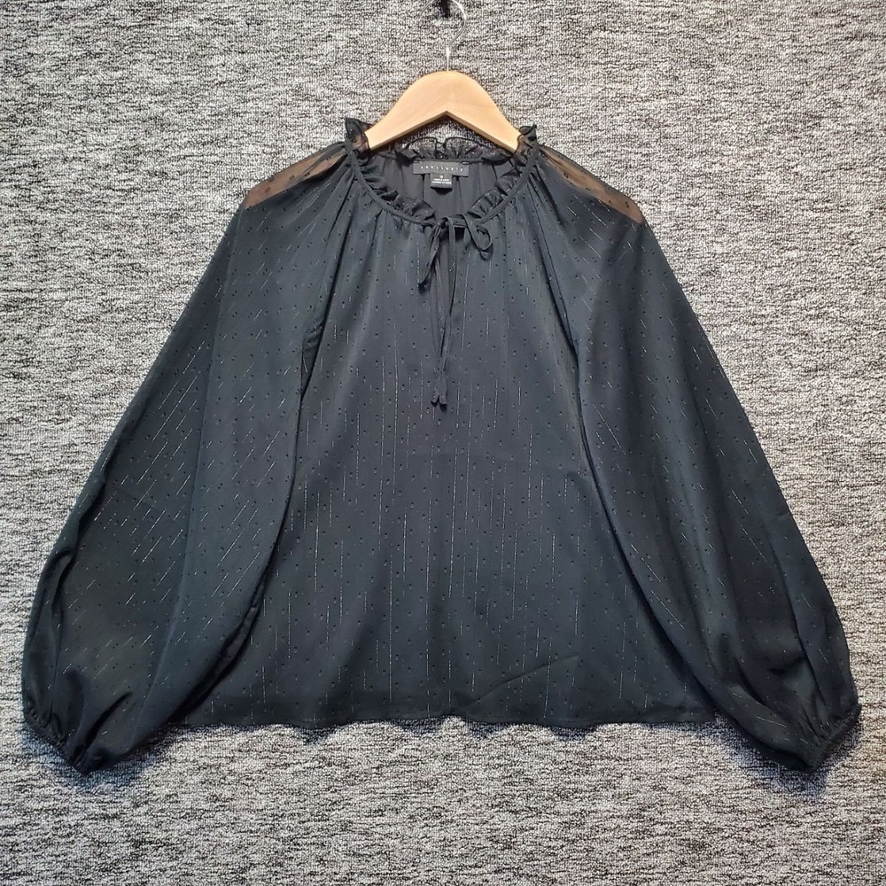 Sanctuary Blouse Womens M Black Metallic Silver Striped Swiss Dot Whimsigoth